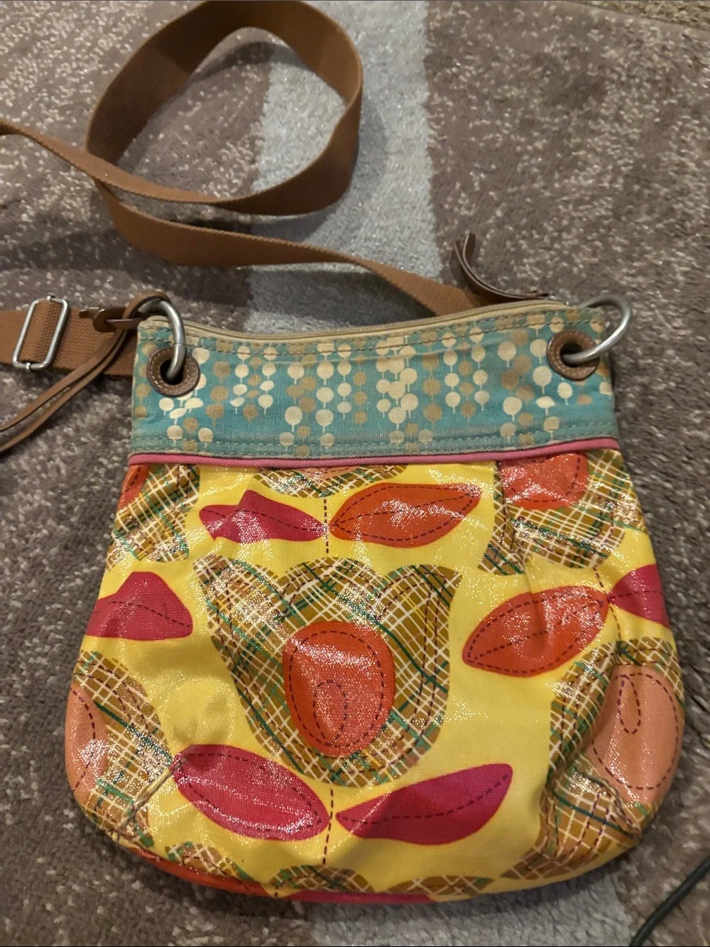 Fossil Yellow Multicolor Patterned Crossbody Bag